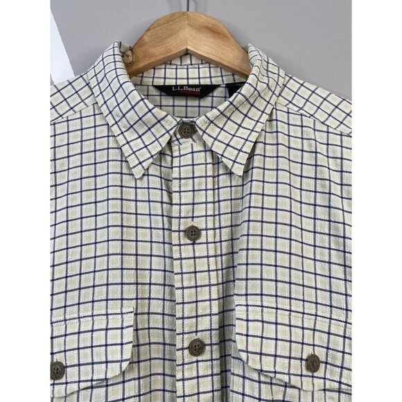 LL Bean Outdoors Textured Long Sleeve Shirt Camping Men’s L Reg Khaki Check - Picture 4 of 16